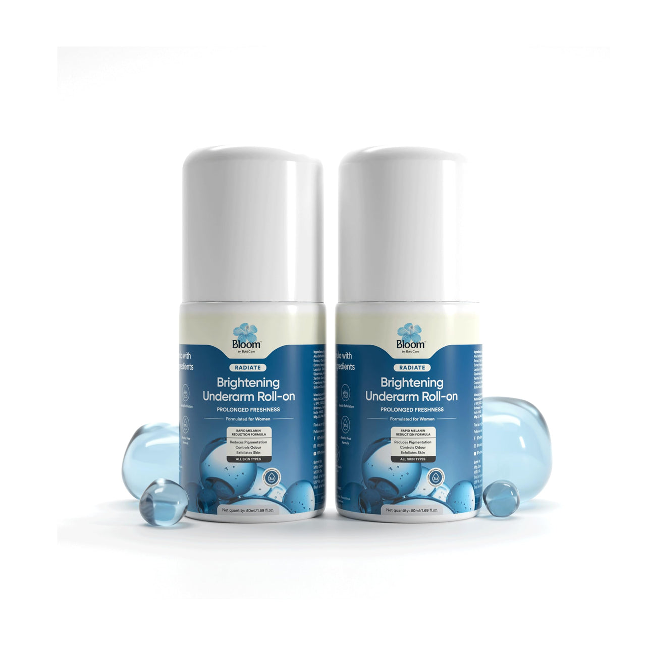 Bloom Brightening Underarm Roll | (Pack of 2) | (50ml) - With AHA, Melazaro & Kojic Acid | For Dark Underarms, Pigmentation & Odour| Rapid Melanin Reduction Formula | Zero White Cast + Bacterial Protection