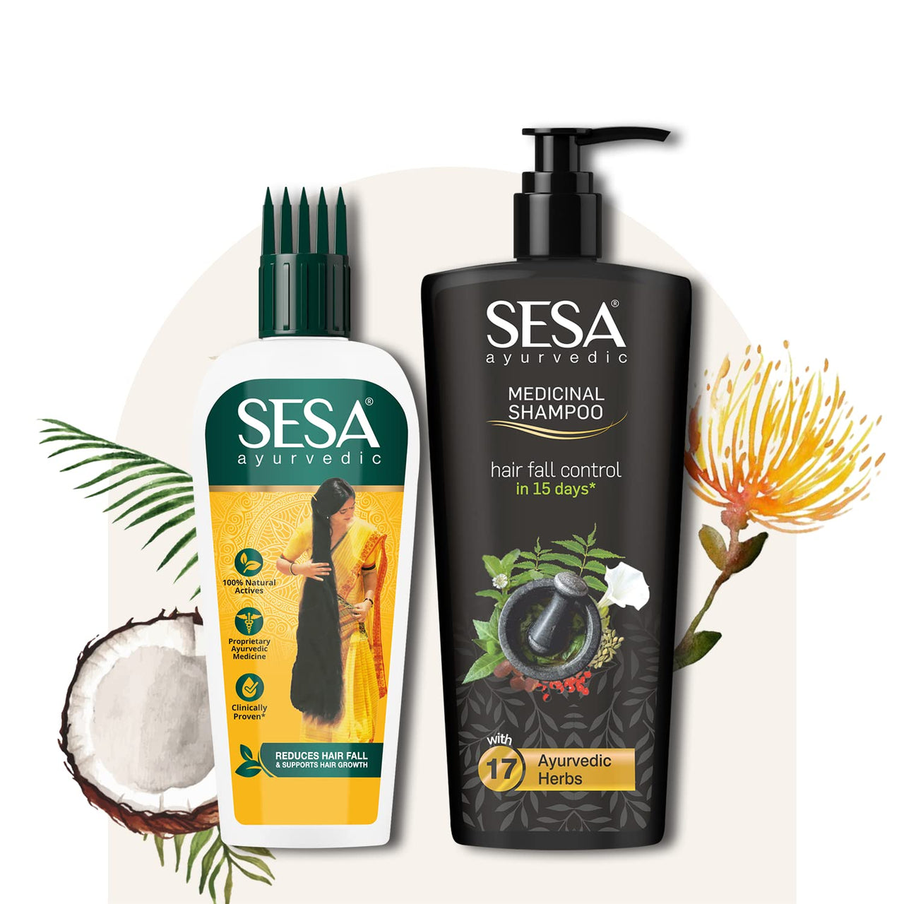 SESA Ayurvedic Hair Oil 200Ml + Ayurvedic Medicinal Shampoo 500Ml Combo Pack Control Hair Fall Nourishes Scalp Help Hair Growth For Men & Women