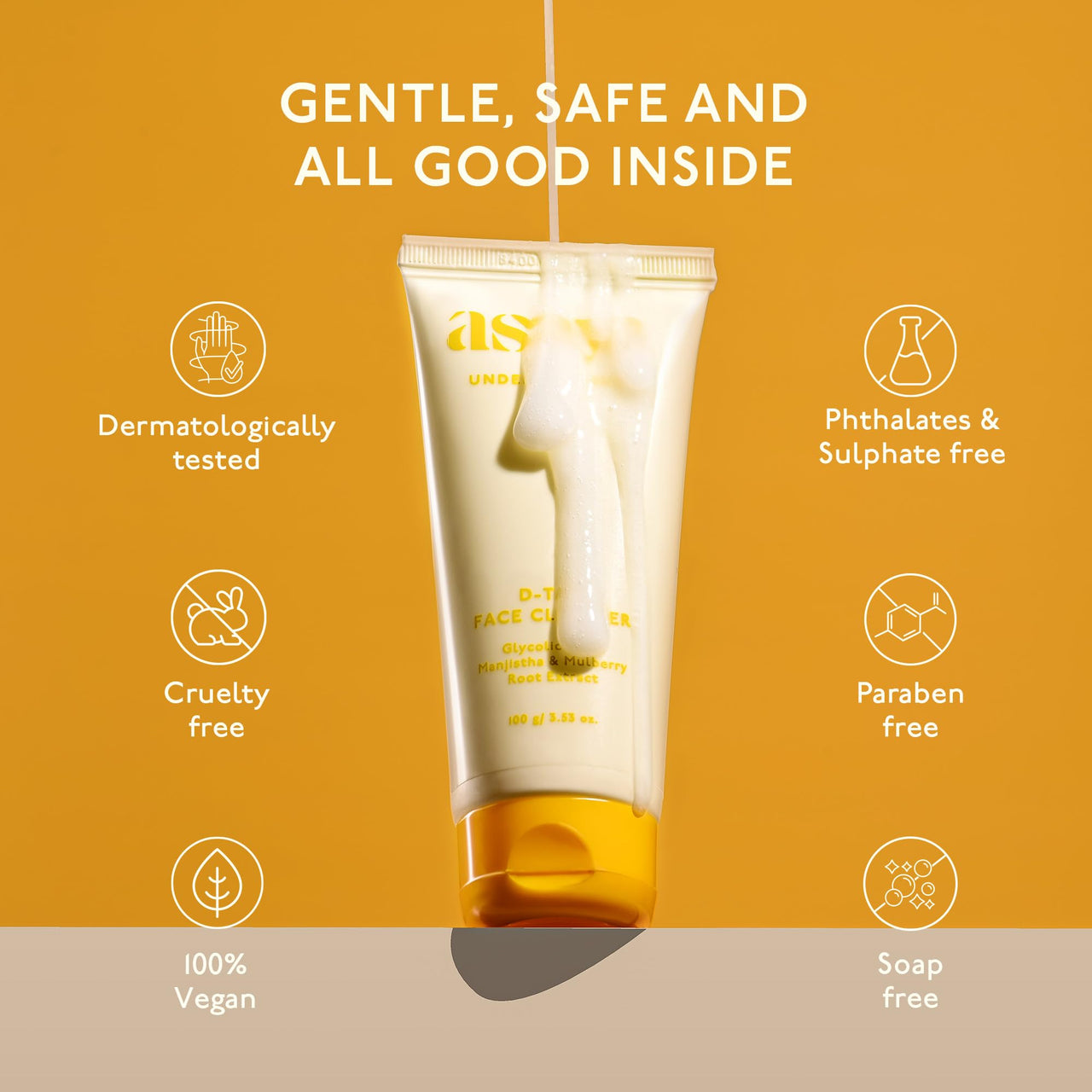 Asaya Detan Face Wash | Glycolic Acid, Berry Extract & Manjistha | Tan Removal Face Cleanser for Men & Women | Normal, Combination or Oily Skin | Gently Exfoliates & Evens Tone | Soap Free | 100 ml