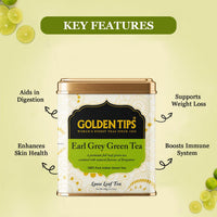 Golden Tips Earl Grey Green Tea Loose Leaves Tin can (100 Gram, 50 Cups)