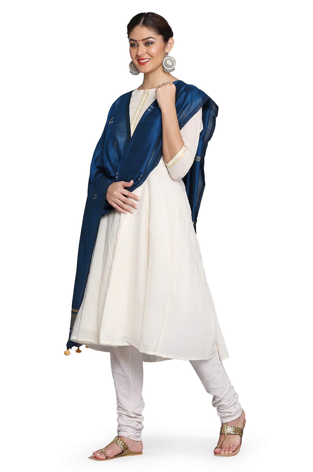 THE WEAVE TRAVELLER Handloom Hand Woven Cotton Buti Dupatta for Women With Pom Pom Edgings