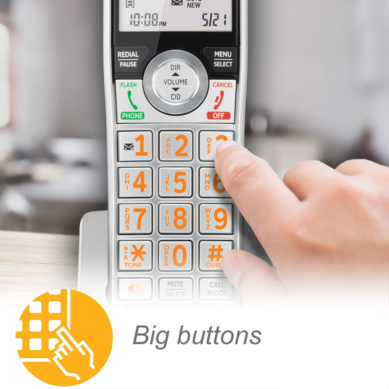 AT&T DECT 6.0 Expandable Cordless Phone with Answering System, Silver/Black with 1 Handset (CL82107)