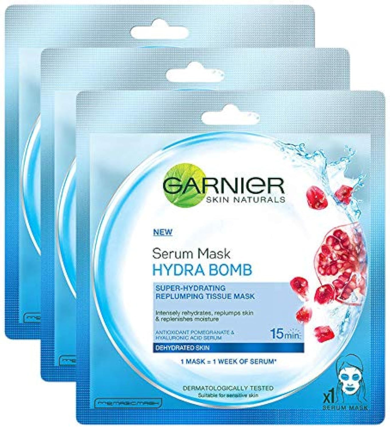 Garnier Skin Naturals, Hydra Bomb, Face Serum Sheet Mask (Blue), 32g (Buy 2 Get 1, 3 Pieces) Promo Pack