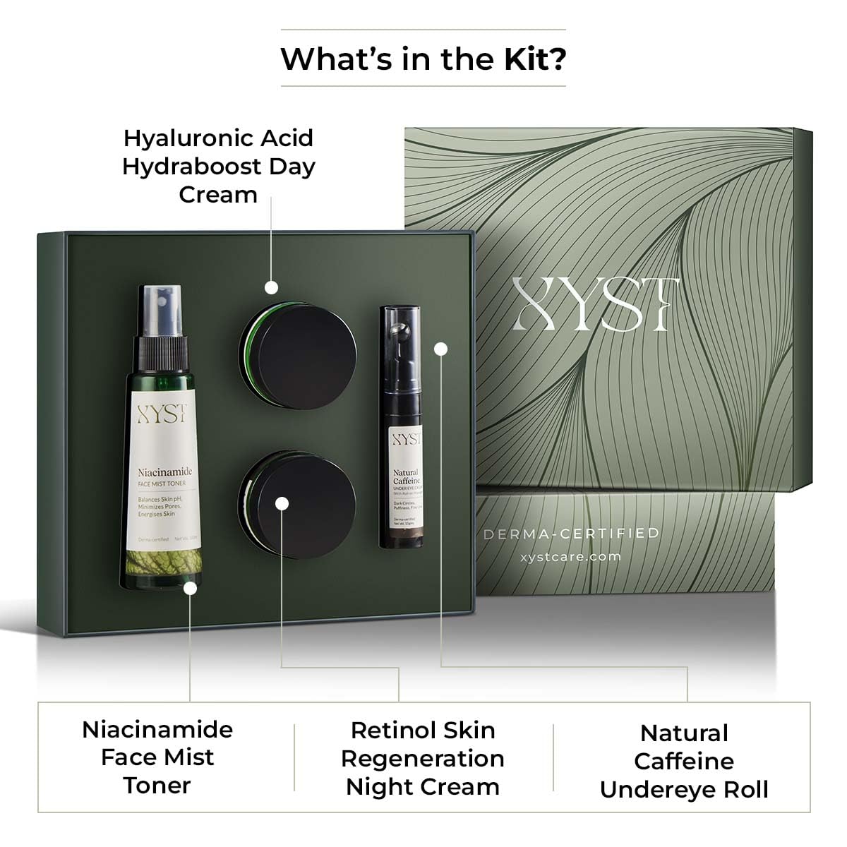 Xyst Anti-Aging Kit with Liposomic Retinol, Hyaluronic Acid & Natural Caffeine | Reduces Fine lines | Anti-Wrinkle | Boost Collagen & Firms Skin | All Skin type | Derma Certified - Pack of 4