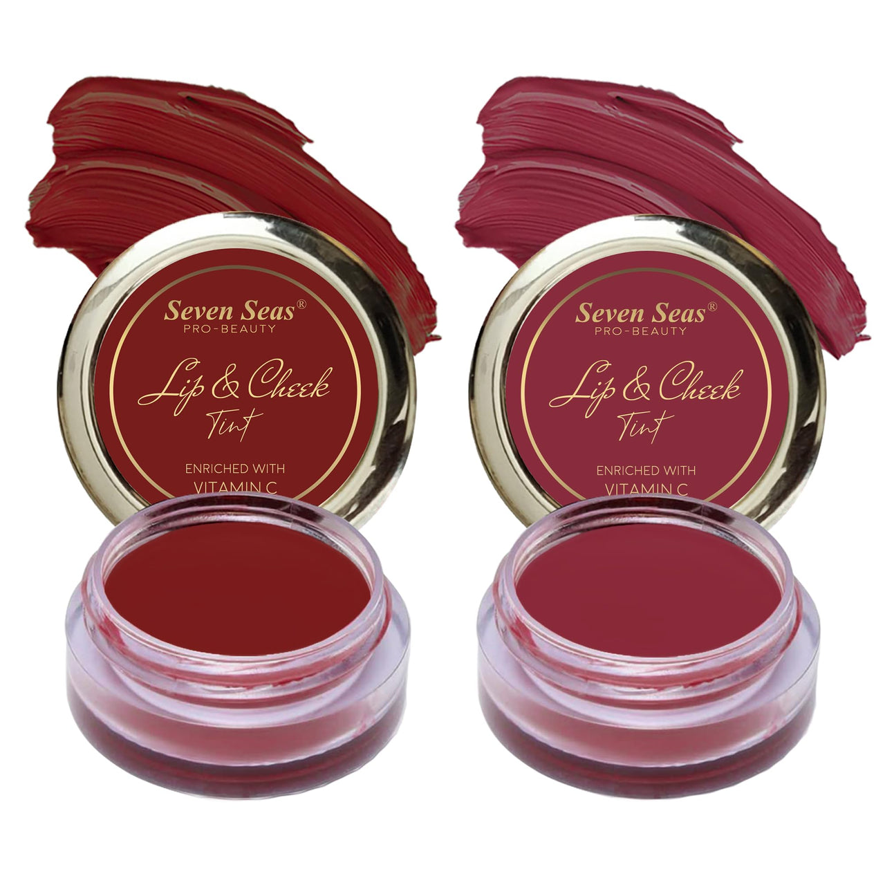 Seven Seas Lips & Cheek Tint Combo Pack of 2 | Matte Natural Blush for Women | Lip Tint with Vitamin E | Nourishing Cheek Tint (Fire Brick, Mandy)