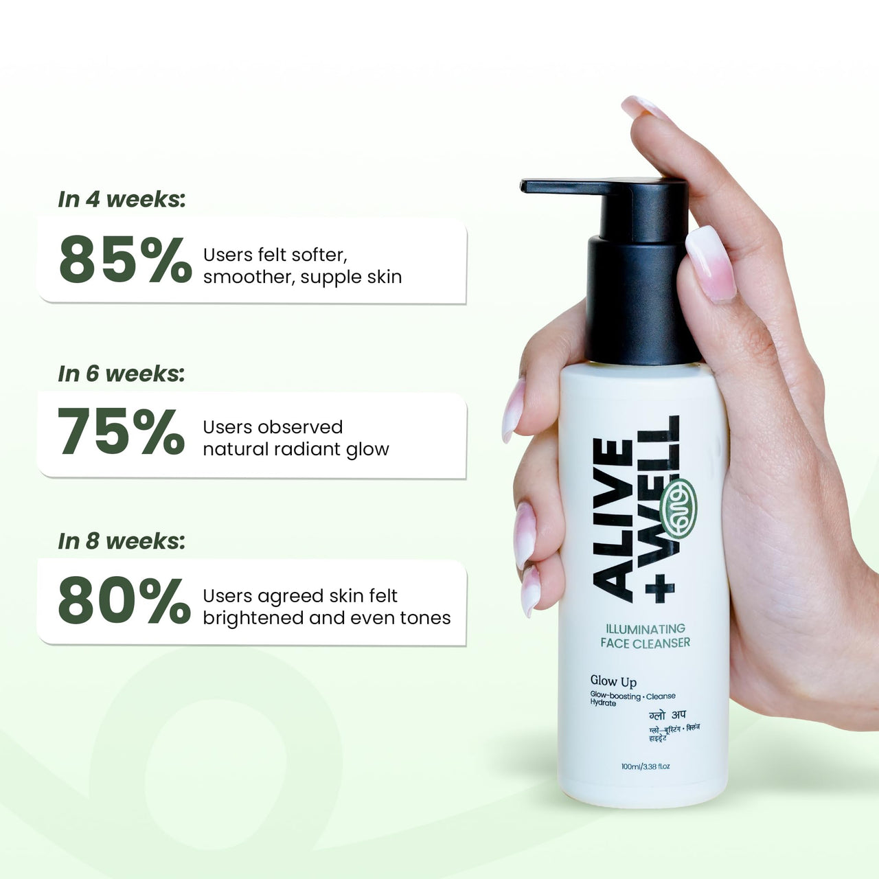 Alive & Well Glow Up Illuminating Facewash, with Pentavitin and Kakadu Plum, Crafted By Dermatologists for 72 Hours Skin Hydration, Reduce Dark Spots and Hyperpigmentation for Men & Women - 100ml