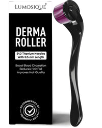LUMOSIQUE® Derma Roller with 540 Titanium Needles Activates Hair Follicles | For Hair Fall & Hair Thickening | Reduces Acne Scars | Safe & Effective To Use