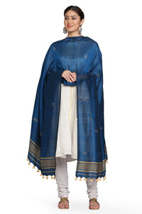 THE WEAVE TRAVELLER Handloom Hand Woven Cotton Buti Dupatta for Women With Pom Pom Edgings