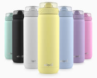 Ello Cooper 22oz Stainless Steel Water Bottle with Straw and Carry Handle, Double Walled and Vacuum Insulated Metal, Leak Proof Locking Lid with Soft Silicone Spout, Reusbale, BPA Free, Lemonade