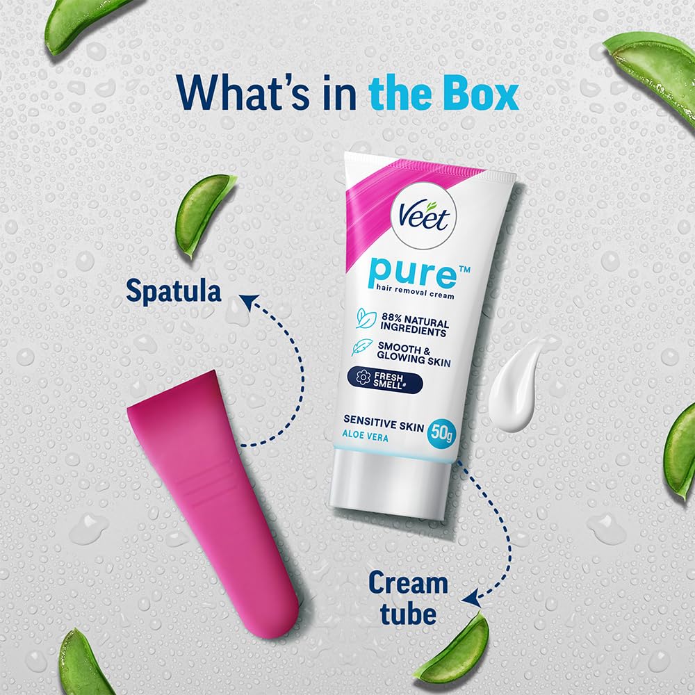 Veet Pure Hair Removal Cream for Women For Sensitive Skin - 50g Pack Of 3 | Suitable for Legs, Underarms, Bikini Line, Arms