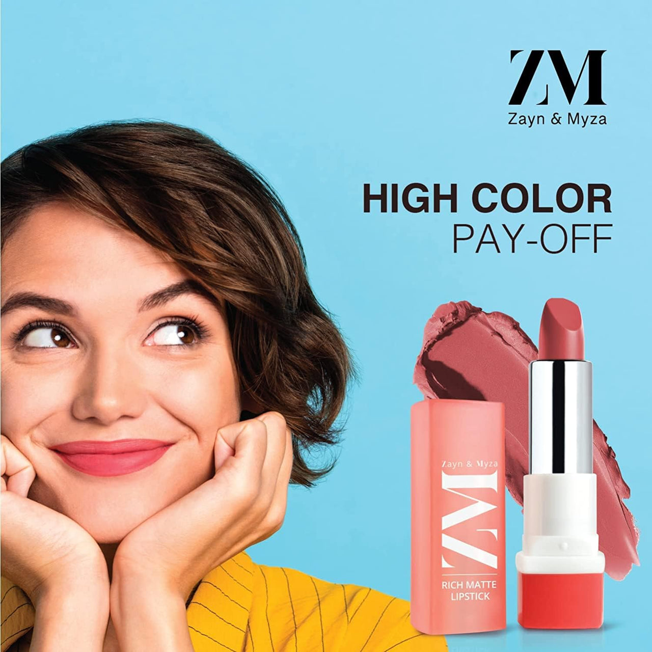 ZM Zayn & Myza Makeup Combo | Rich Matte Lipstick(Show Stopper), Liquid Foundation(Beige) & Blink It Gel kajal(Black) (3 Items in the set)