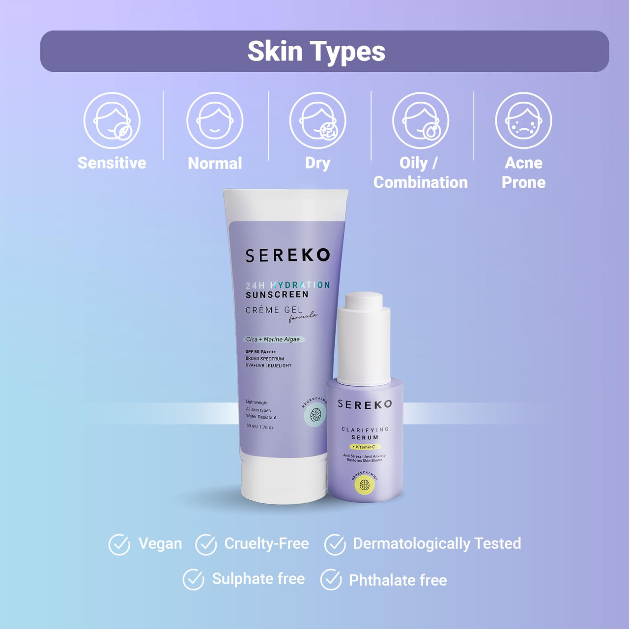 Sereko Vitamin C Glowing & Brightening Face Serum & Sunscreen Cream Gel SPF 50++++ for Women & Men (Glow & Protect Duo)
