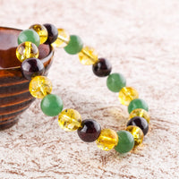 Triple Crystal Money Bracelet - Red Garnet - Citrine - Green Aventurine Handmade Bracelet Stretchable Genuine Round Beaded 10mm Unisex Jewelry Chakra Healing Crystals - Success - Bohemian Triple_B