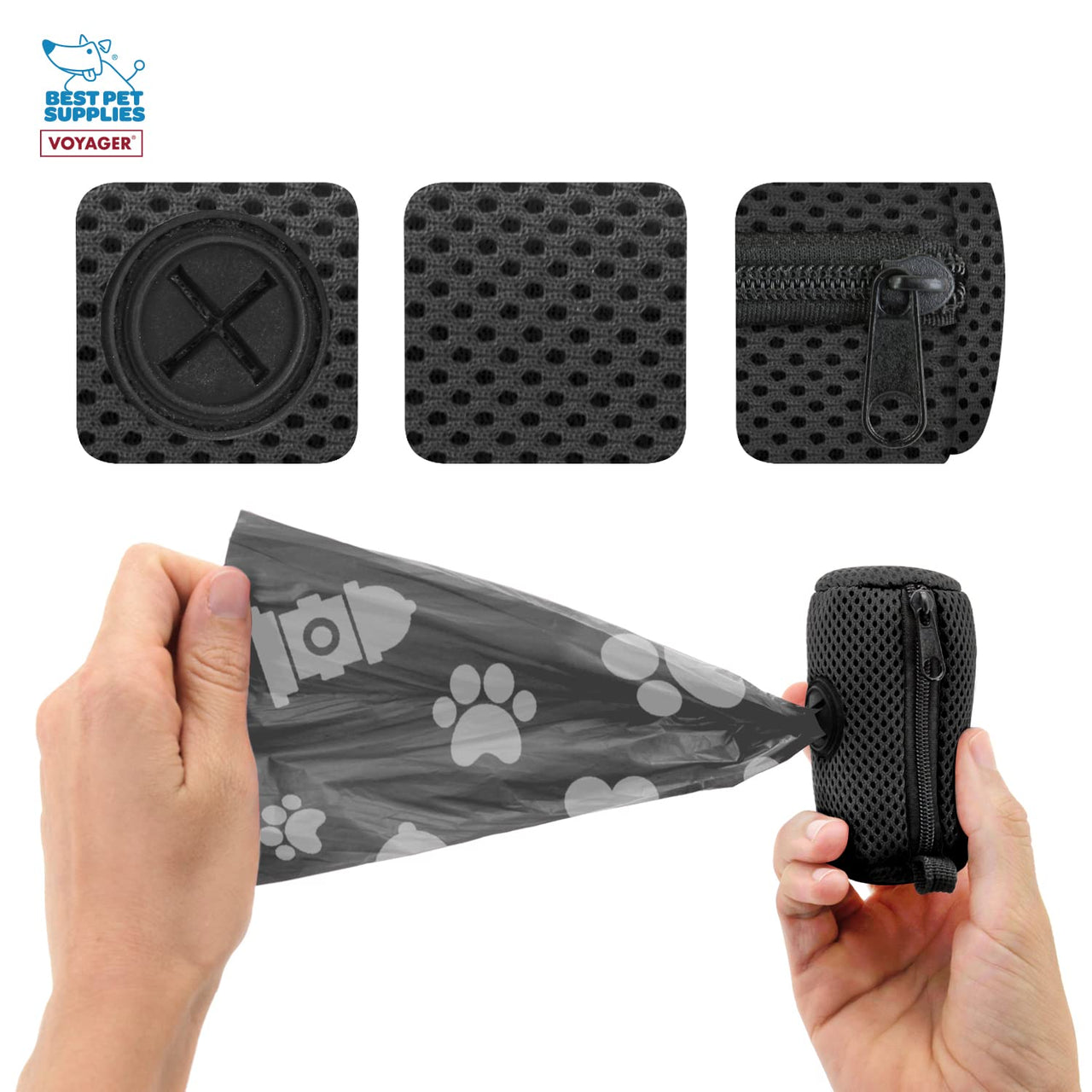 Best Pet Supplies 2-Pack Dog Poop Bag Holder Leash Attachment, Color, Reusable Mesh Dispenser Pouch for Travel, Walking, Park, and Outdoor Use, Soft and Durable with Clip-On - Mesh Black Mesh Dispensers (Black) 0.5 Count (Pack of 2)
