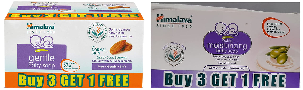 Himalaya Gentle Baby Soap (4N*75g) & Extra Moisturizing Baby Soap (300g),buy 3 get 1 free(4N X 75g)