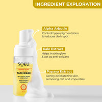 SOKU Instant Glow Foaming Facewash for Deep Cleansing | Enriched With Alpha Arbutin, Papaya & Kale Extract for Instant Brightening | Gentle Cleanser for Men & Women | Sulphate & Toxin Free