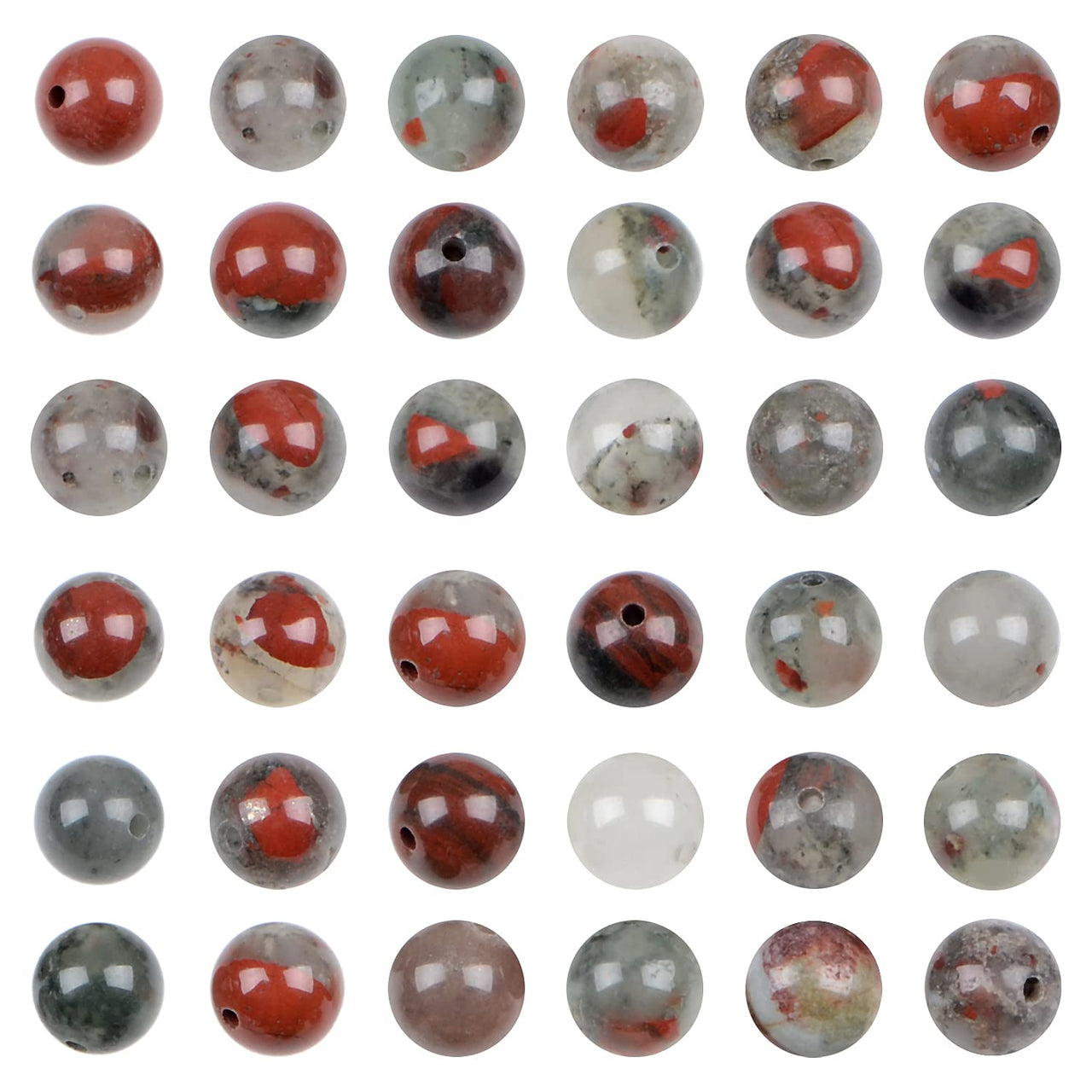 Bymitel 90pcs Natural Crystal Beads Stone Gemstone Round Energy Healing Loose Beads with Stretch Cord for Jewelry Making Bracelets Anklets (Bloodstone, 10mm 90pcs) Bloodstone