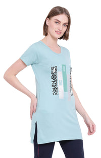 In Love Ladies Long Knee Length Chest Printed Side Slits Tshirts