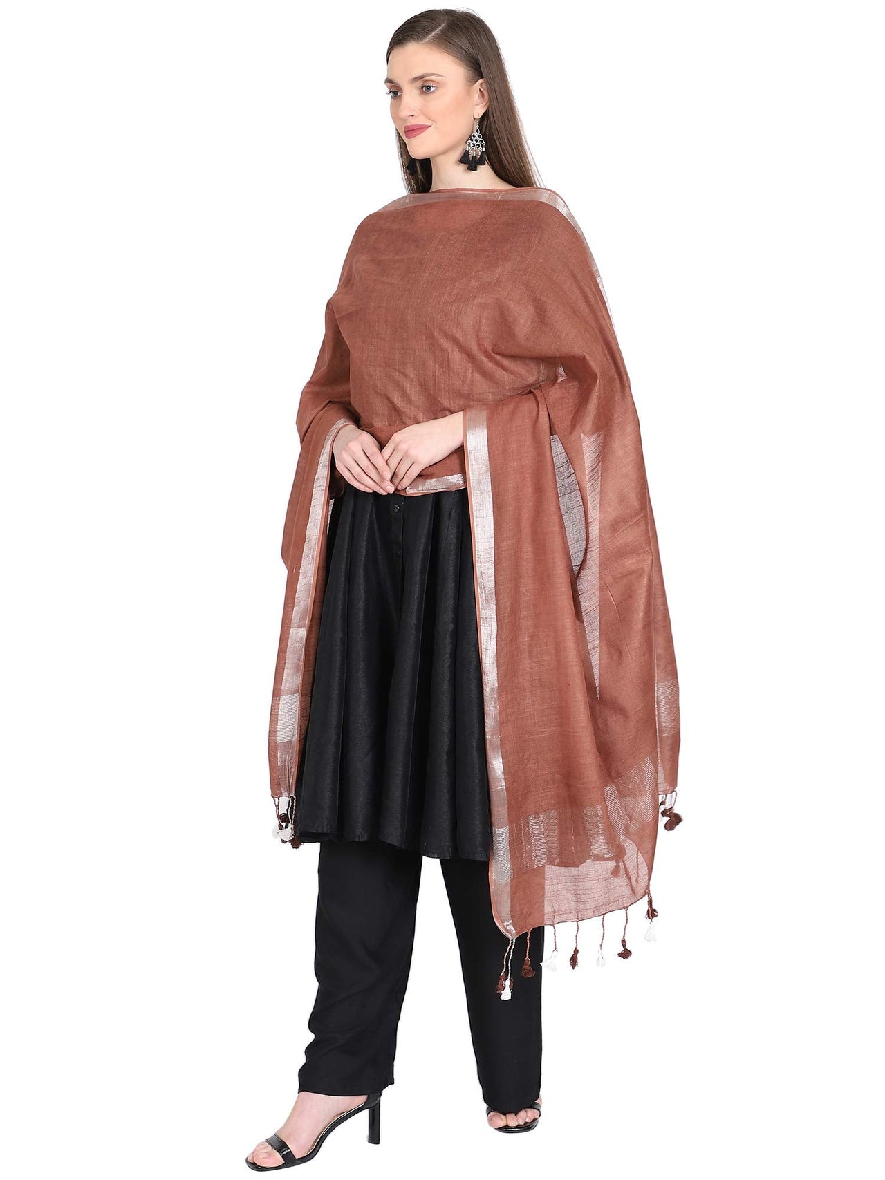 THE WEAVE TRAVELLER Women's  Solid Cotton Blend Dupatta