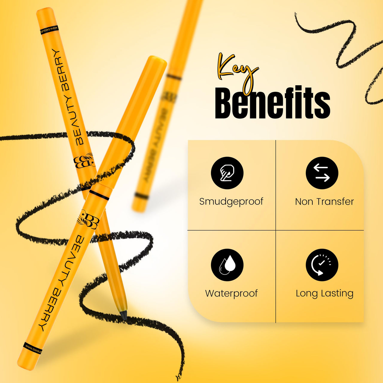 Beauty Berry Super Black Kajal Pencil - Black, 0.35g | 18 Hr Long Stay | One Stroke Smooth Glide | Matte Finish, Highly Pigmented | Long Lasting, Smudge Proof & Waterproof Kajal for Women