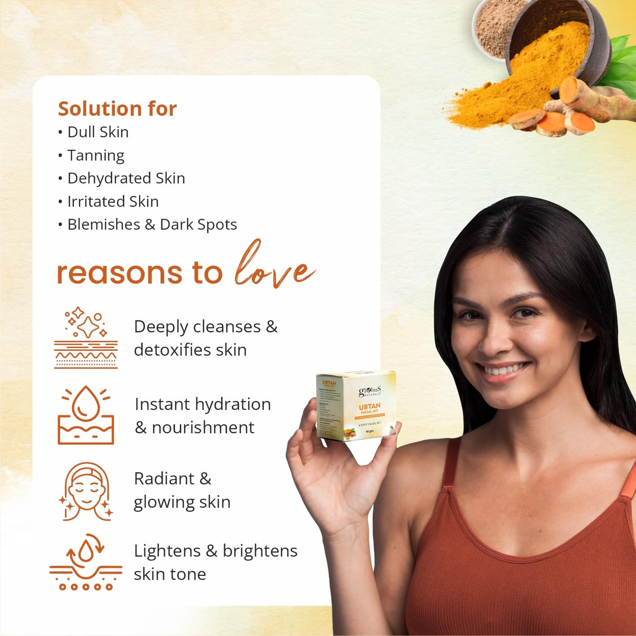 Globus Naturals Facial Kit Combo-Skin Lightening Ubtan & Tan Removal De-Tan Facial Kit, For All Skin Types
