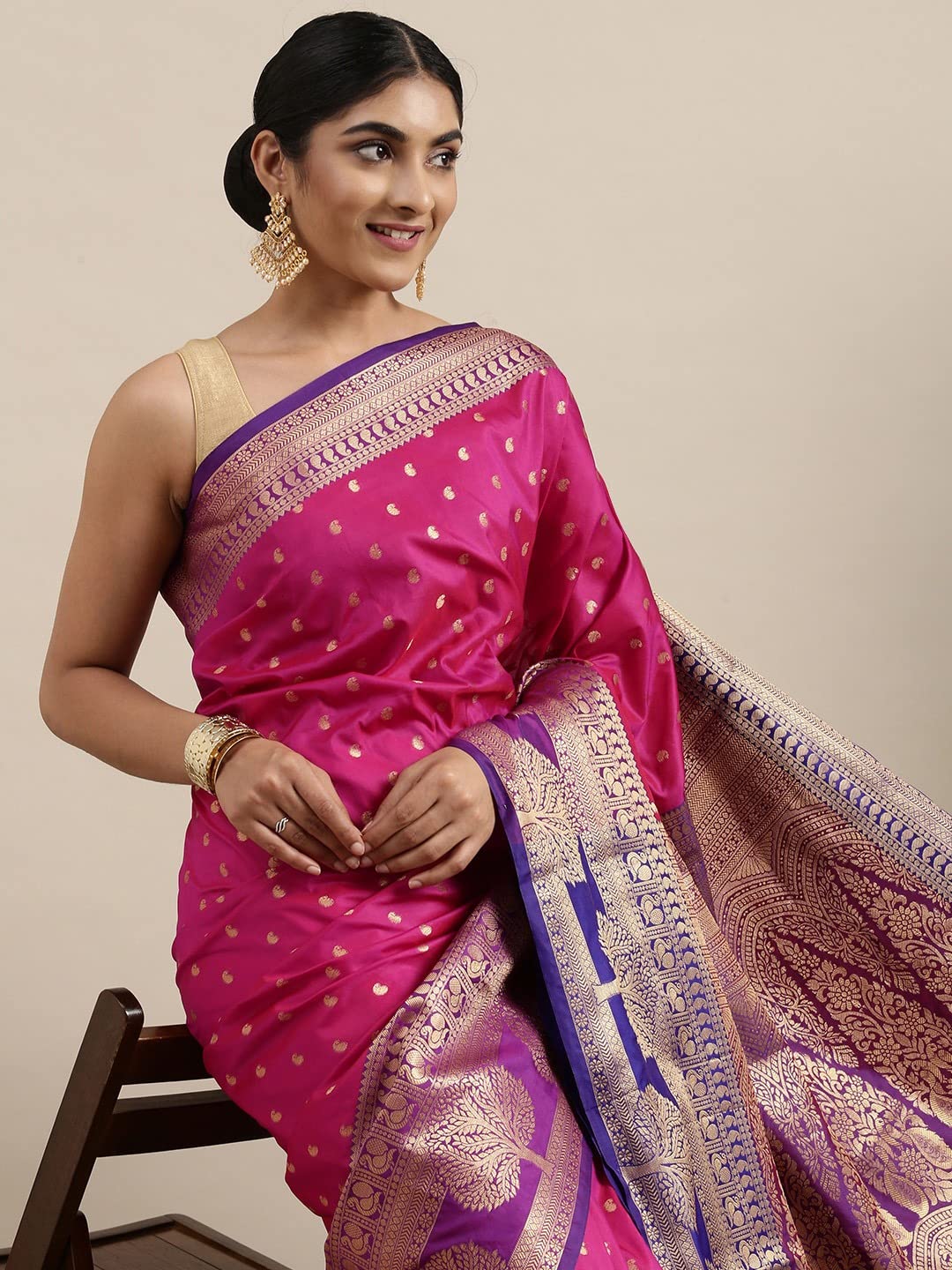 Pandadi Saree Women's  Banarasi Silk Saree With Unstitched Blouse Piece