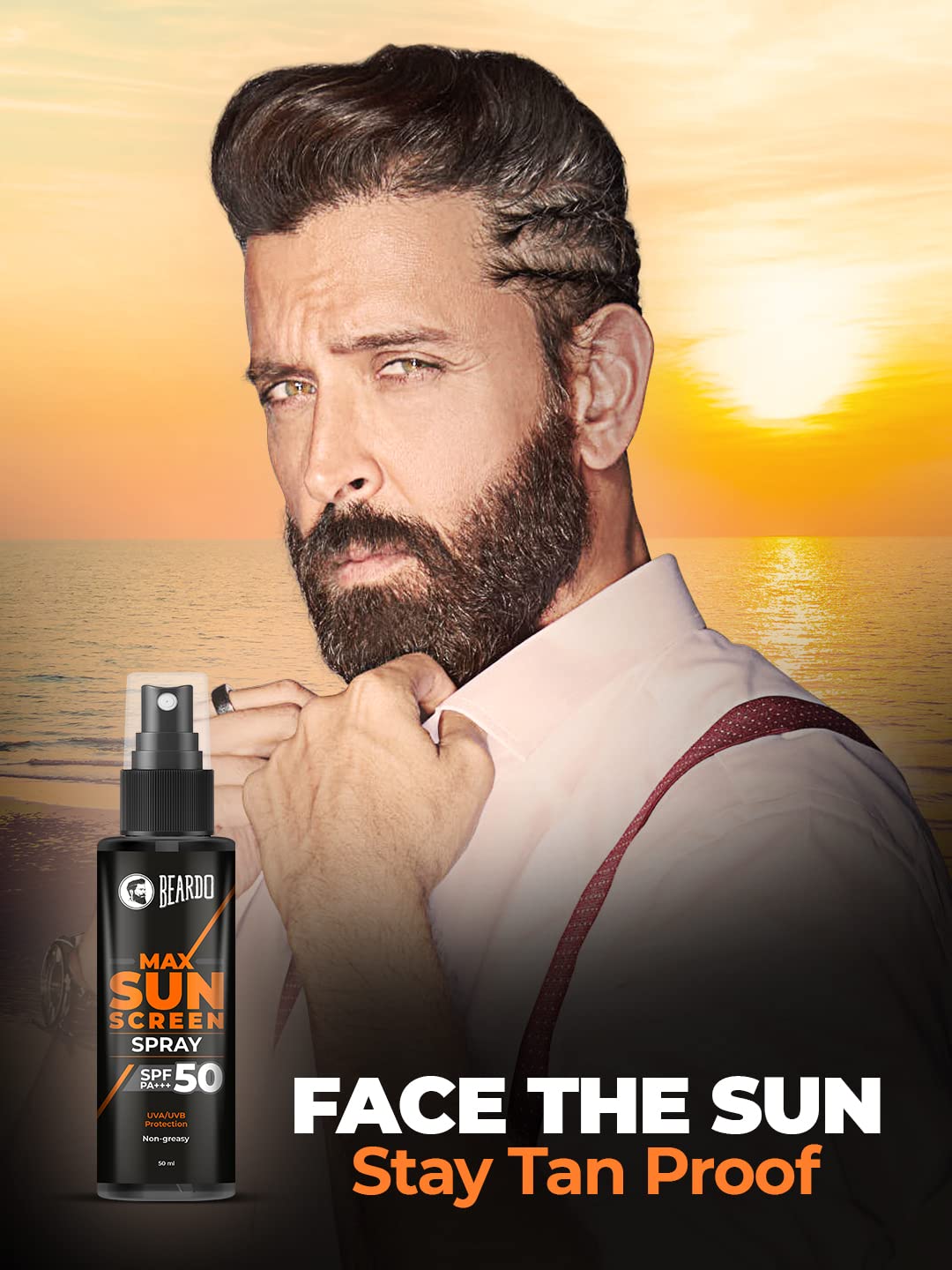 Beardo Max Sunscreen SPF 50 & PA+++ Spray for Men | Non-greasy Spray for Men | Easy Application of Sunscreen for Oily Skin | UVA UVB Protection | 50ml