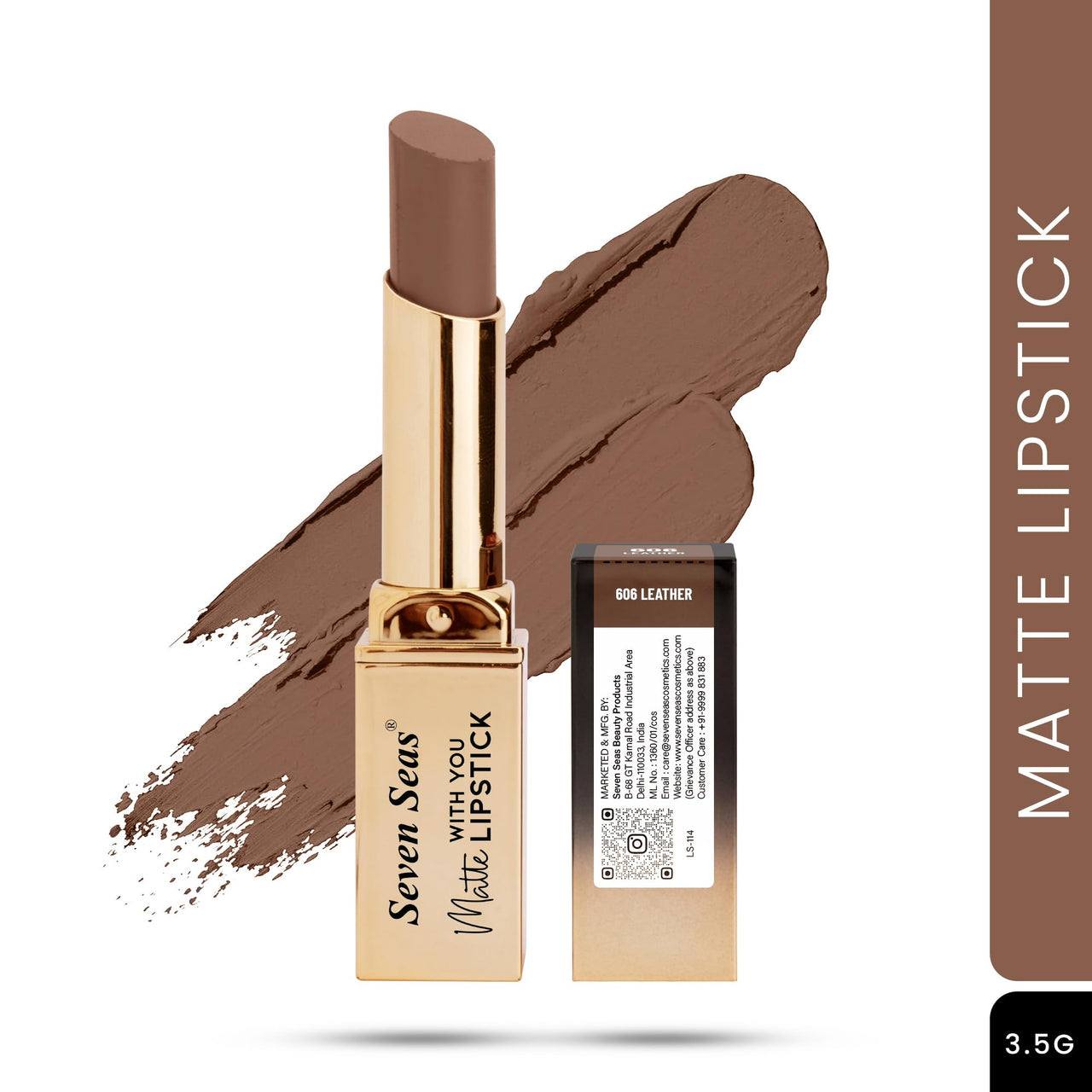 Seven Seas Matte With You Long Lasting Lipstick | Smooth Application |Transferproof & Smudge Proof | Highly Pigmented Lipstick for Women (Leather)