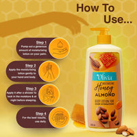 Olivia Honey Almond Deep Hydration Body Lotion | For Soft, Nourishing And Glowing Skin | With Honey, Almonds, Olive Oil, And Vitamin E | 650Ml