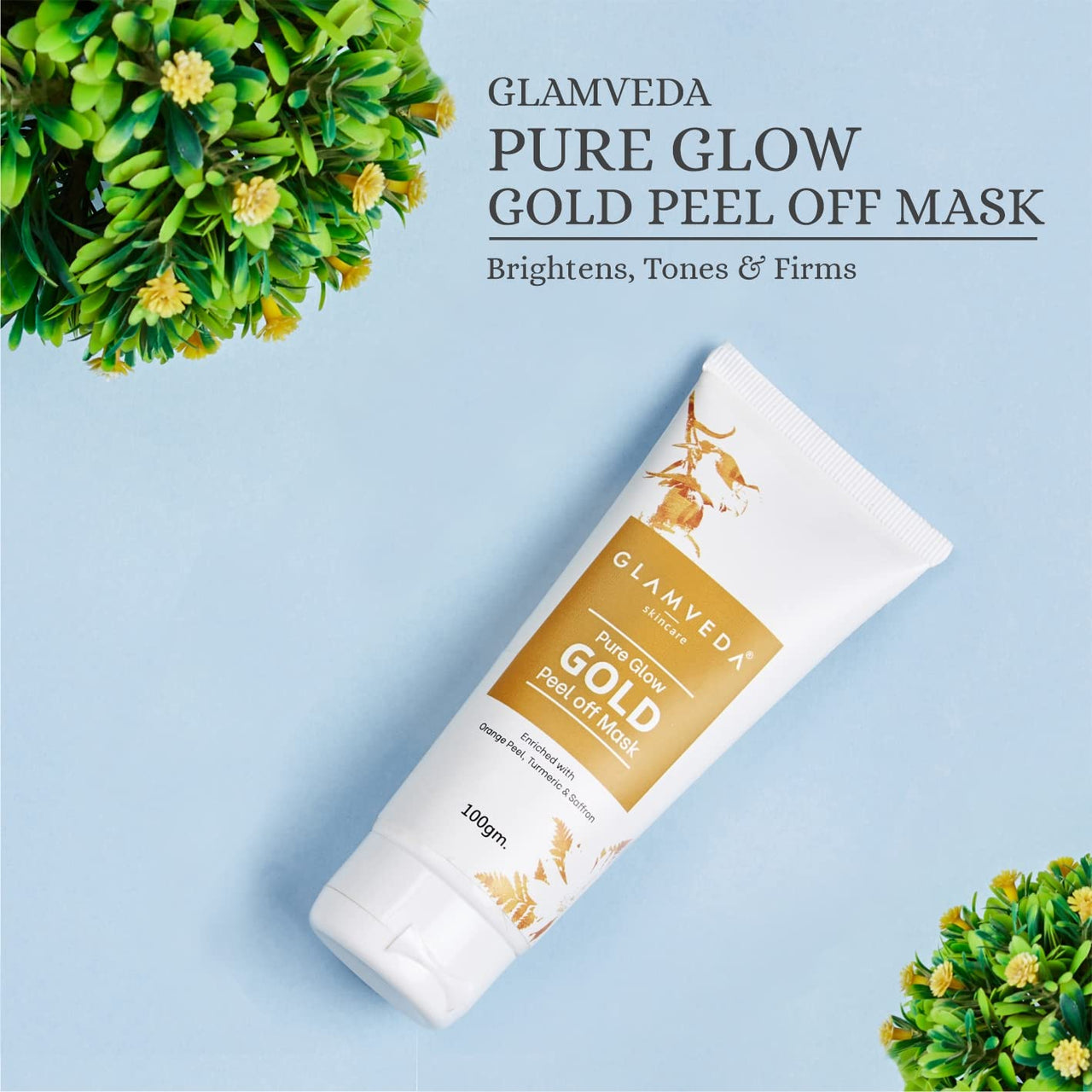 Glamveda Pure Glow Gold Peel Off Mask| Orange Peel,Turmeric & Saffron| Pack of 2