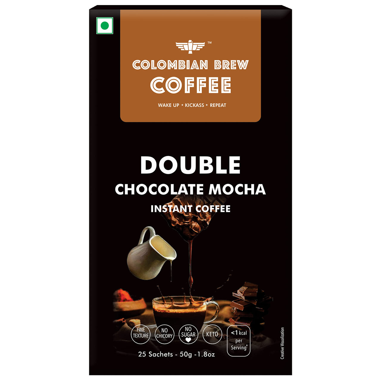 Colombian Brew Double Chocolate Mocha Instant Coffee, No Sugar, 50g (Hot & Cold Coffee)