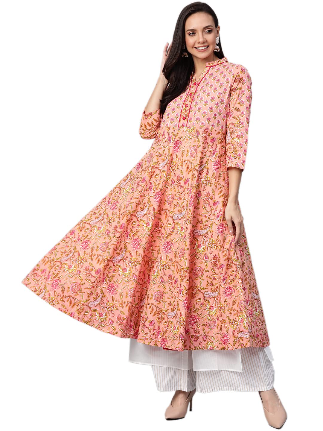 Yash Gallery Women's  Cotton Floral Printed Anarkali Kurta