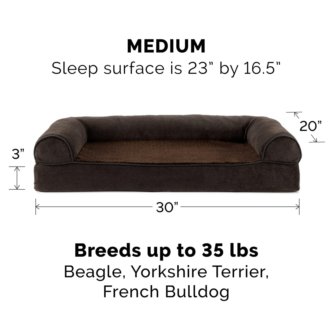 Furhaven Replacement Dog Bed Cover Sherpa & Chenille Sofa-Style, Machine Washable - Coffee, Medium Cover Only 30.0"L x 20.0"W x 0.3"Th (Sherpa & Chenille) Coffee