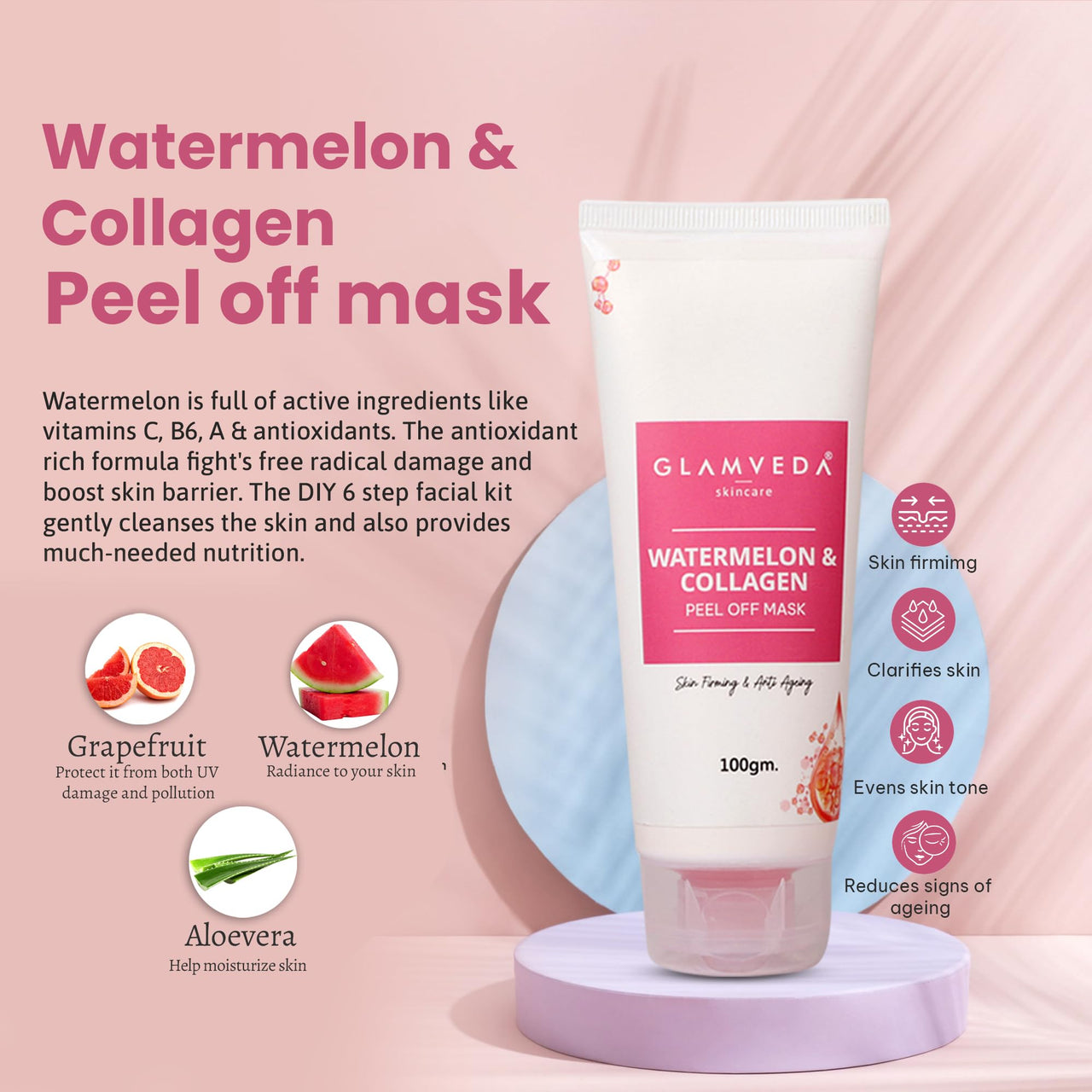 Glamveda Watermelon & Collagen Anti Ageing Combo For Delay's ageing ( Facial Kit + Peel Off Mask )