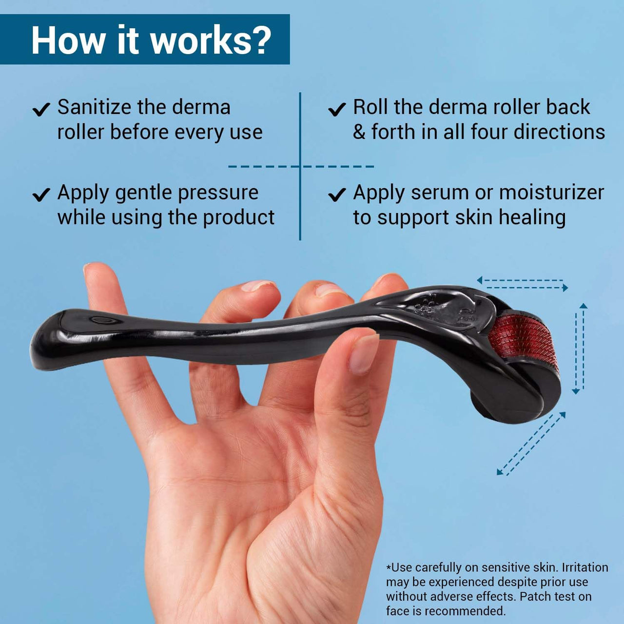 Sotrue Derma Roller 1mm | 540 Stainless Steel Needles | Derma Roller for Hair Growth & Thickening, Repair Damages and Activates Hair Follicles, Reduces Acne Scars (Black)