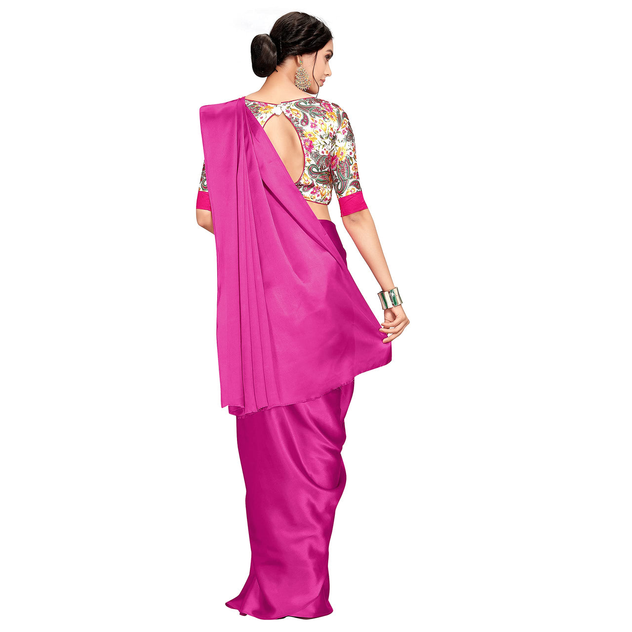 Cloud walker Women Soft Satin Silk Saree With Digital Printed Unstiched Blouse Piece(5.5m Saree +0.8m Blouse Piece).