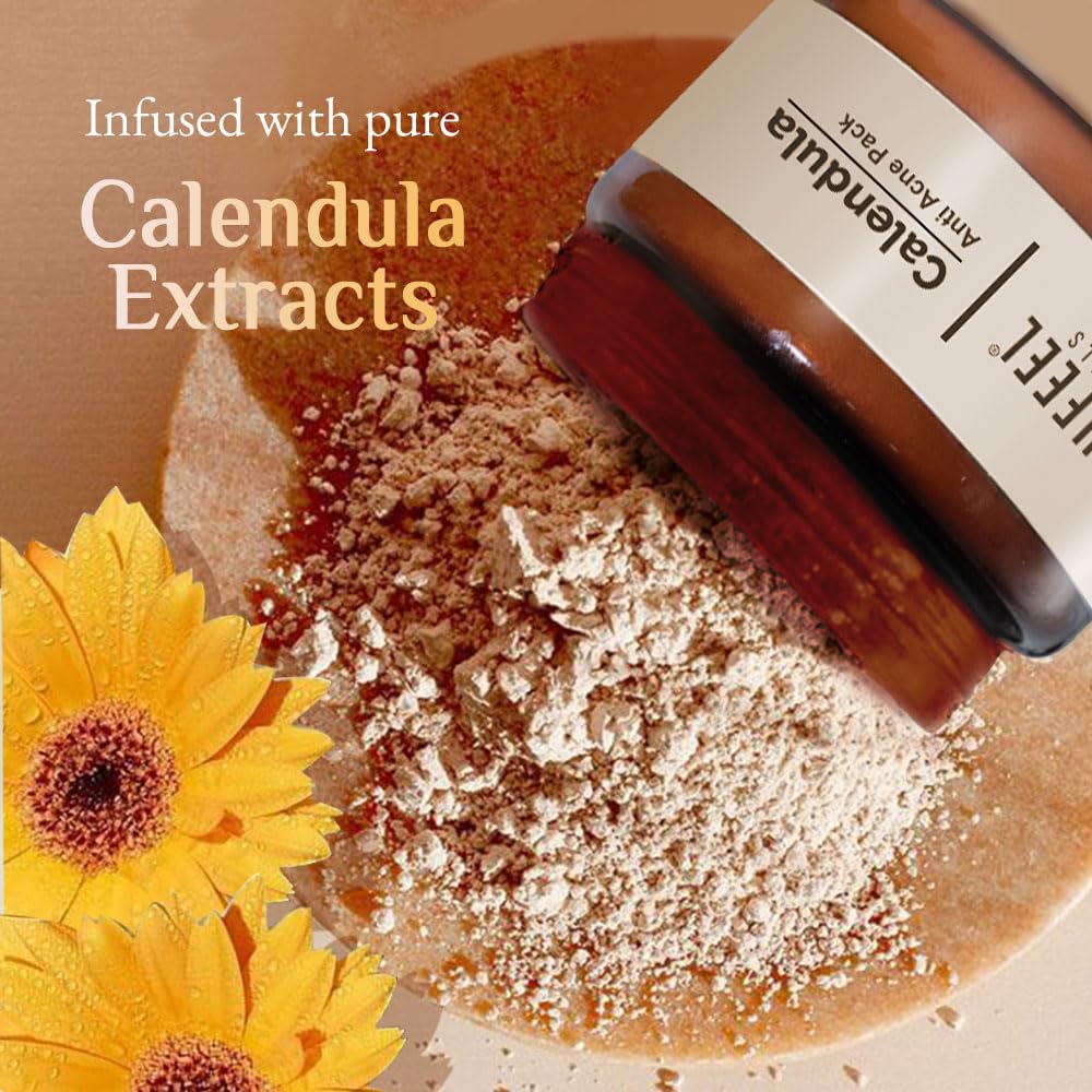 Richfeel Calendula Anti Acne Mud Pack | Power of Soothing Calendula, Super-mud Kaolin & Bentonite | Physician Formulated | 50g -Pack of 2
