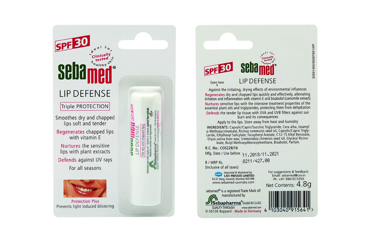 SebaMed SPF 30 Lip Defense Stick, 4.8G And Clear Face Cleansing Foam, 150Ml, Dry Skin