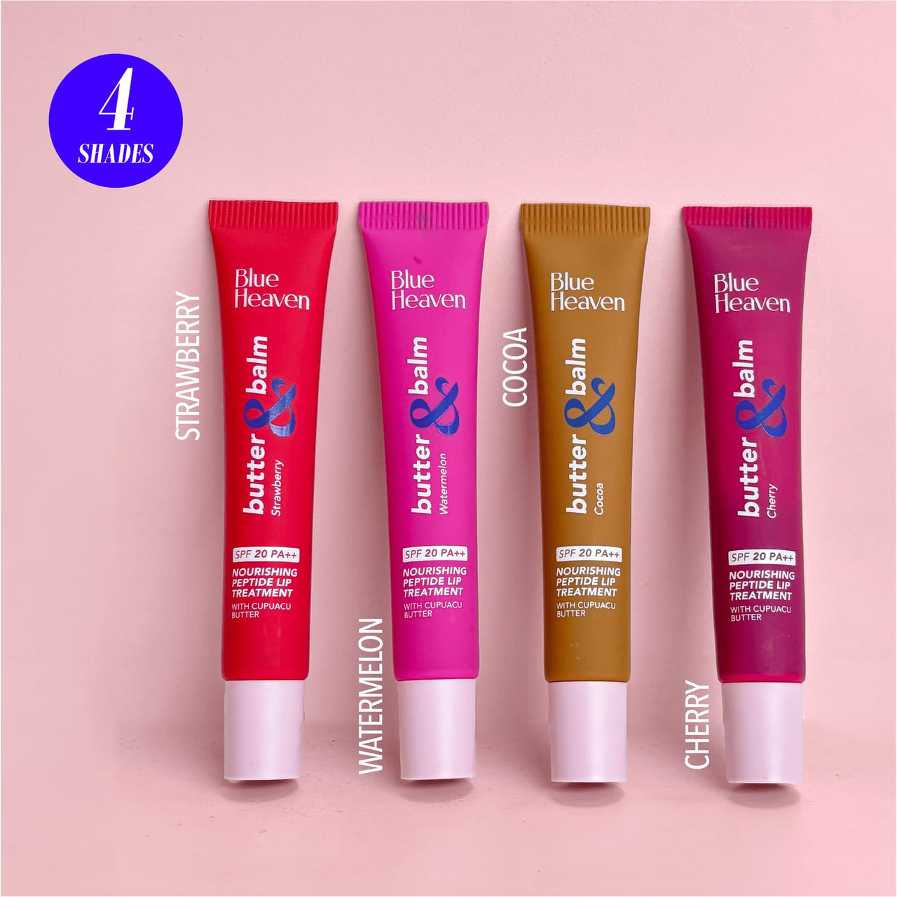 Blue Heaven Butter & Balm (15 Gm) Peptide based Tinted Lip Balm with SPF 20 PA++| Infused with Cupuacu Butter | Smoothing & Moisturizing | UVA/UVB Rays Protection | Cherry