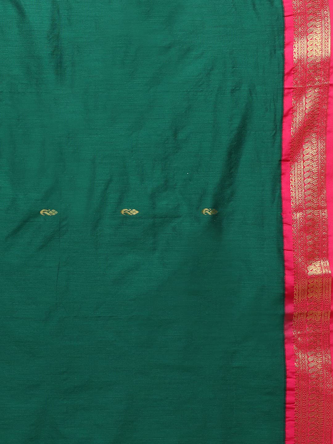manvish drapes Gadwal Silk Cotton saree with Buttas and Peacock Border Saree with Contrast Blouse Piece (GREEN-RANI)