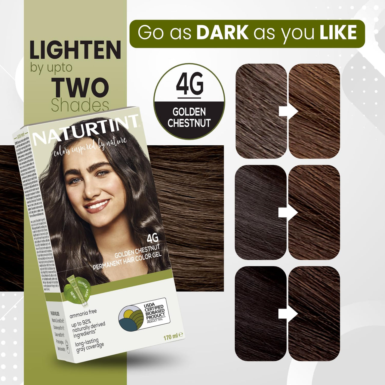 Naturtint Permanent Hair Colour Gel Golden Brown 4G | For Optimal Scalp Care | Long Lasting Hair Colour | Ammonia Free Vegan | No Parabens | Enriched with Olives & Organic Shea Butter