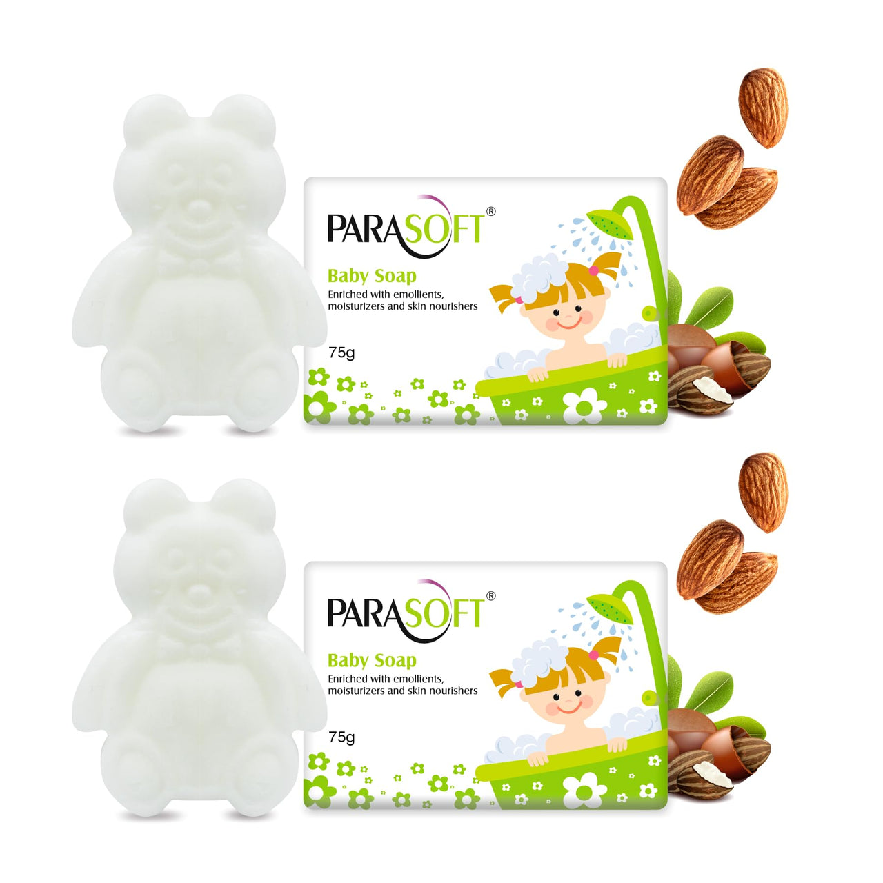 Parasoft Baby Soap Mild & Gentle Daily Moisturizing Bathing Bar with Jojoba Oil, Almond Oil & Vitamin E For Cleansing and Nourishing Skin - 75 gm(Pack of 2)