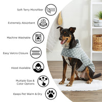 Bone Dry Pet Robe Collection, Embroidered Absorbent Microfiber Bath Robe with Adjustable Closure, for Dogs & Cats, Medium, Red