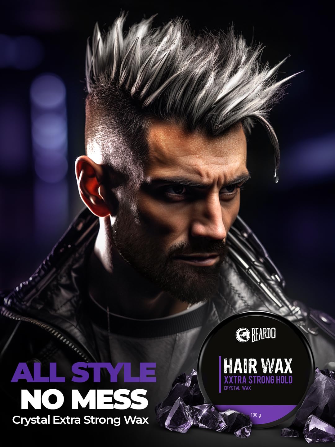 Beardo Xxtra Stronghold Hair Wax, 100 gm | Crystal Hair Wax for Men | Hair Wax Men | Hair Styling Wax for Glossy Finish & Shine | Extra Strong Hold Wax