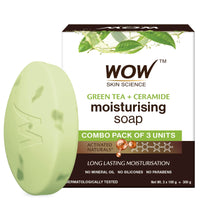 WOW Skin Science Green Tea & Ceramide Moisturizing Soap | Purifying Cleanser | Controls Body Acne | Hydrates & Conditions Skin | Neutralizes Body Odor | Smoothens Skin | Pack of 3