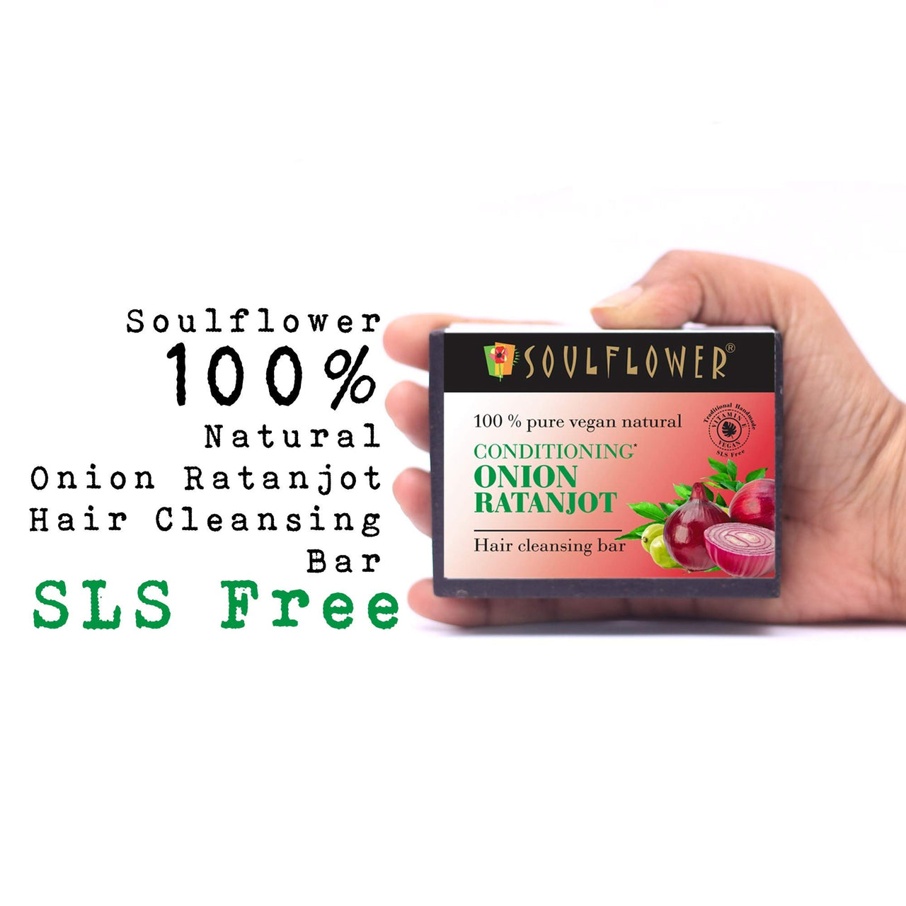 Soulflower Conditioning Onion Ratanjot Soap | Shampoo Bar | Hair Cleansing Bar | Handmade, 100% Pure, Natural & Cold processed Grade 1 BIS Standard Premium & Luxurious Soap, 150g