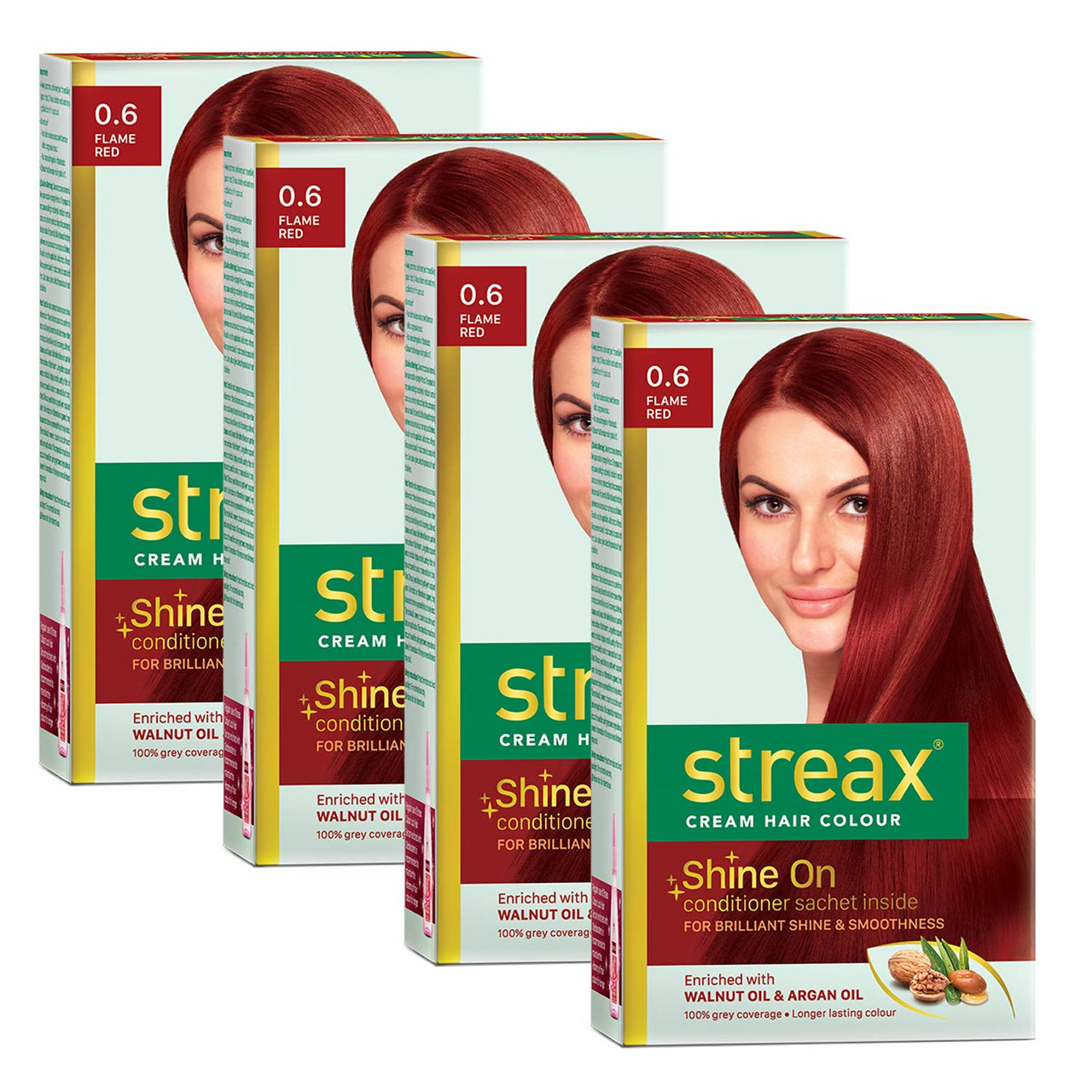 Streax Cream Hair Color for Unisex, 120ml - 0.6 Flame Red (Pack of 4)
