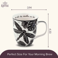 Karma Gifts 16 oz Black and White Boho Mug Dragonfly - Cute Coffee and Tea Mug - Ceramic Coffee Mugs for Women and Men 1 Count (Pack of 1)