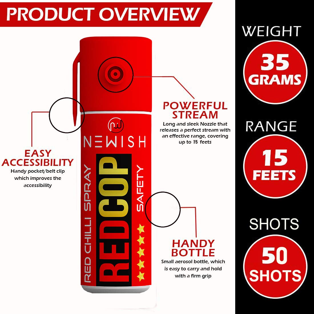 Newish Powerful Self Defence Red Chilli Pepper Spray for Woman Safety | Reliable and Effective | Small Pocket Size | (55ml / 35gm) - Pack of 4