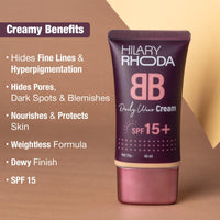 Hilary Rhoda BB Cream with SPF 15 | Infused with Wheat Germ Oil & Jojoba Seed Oil | Weightless Formula | Hides Blemishes, Dark Spots & Pigmentation - 40ml (Fair Ivory - Shade 2)